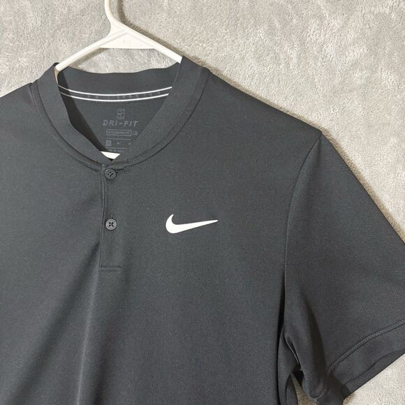 Nike Polo Shirt Mens Medium Black Tennis Court Band Blade Dri Fit Performance - Picture 2 of 7